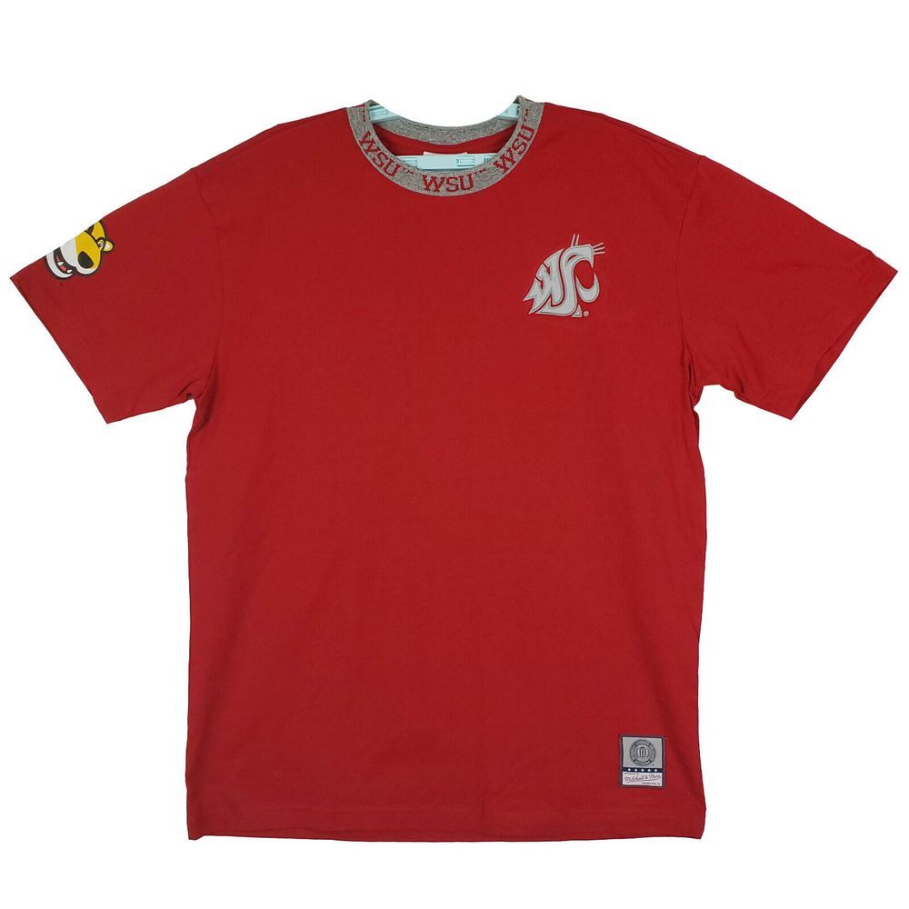 WSU Cougars Mitchell & Ness NCAA L Large Shirt Embroidery Woven Collar Red NWT
